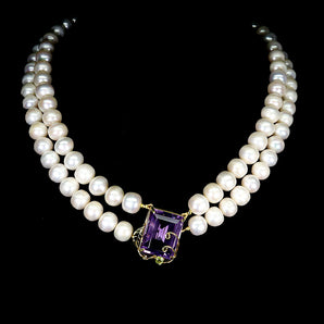 925 Sterling Silver Necklace Octagon Amethyst 27x17mm Pearl Handmade Gemstone 18