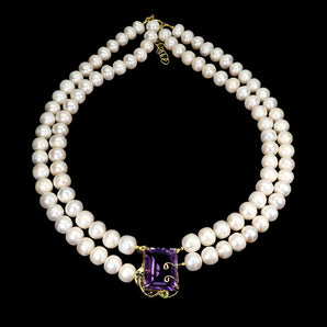 925 Sterling Silver Necklace Octagon Amethyst 27x17mm Pearl Handmade Gemstone 18
