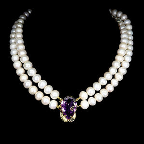 925 Sterling Silver Necklace Pear Amethyst 25x16mm Pearl Handmade Gemstone 18in