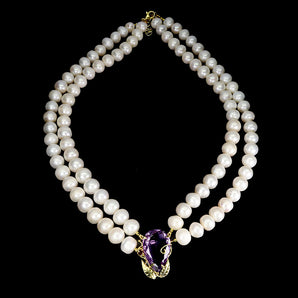 925 Sterling Silver Necklace Pear Amethyst 25x16mm Pearl Handmade Gemstone 18in
