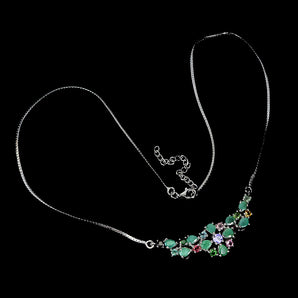 925 Sterling Silver Necklace Pear Emerald Tanzanite Tourmaline Gemstone 19inches