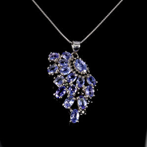 925 Sterling Silver Necklace Oval Tanzanite Black Spinel Gemstone Jewelry 18in