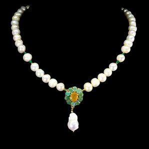 925 Sterling Silver Necklace Oval Yellow Sapphire 9x7mm Pearl Gemstone 17.5in