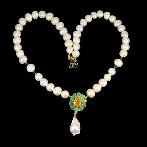 925 Sterling Silver Necklace Oval Yellow Sapphire 9x7mm Pearl Gemstone 17.5in