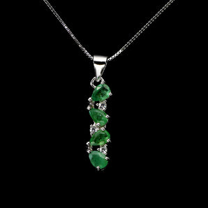 925 Sterling Silver Necklace Pear Emerald 5x3mm White Topaz Gemstone Jewelry 18