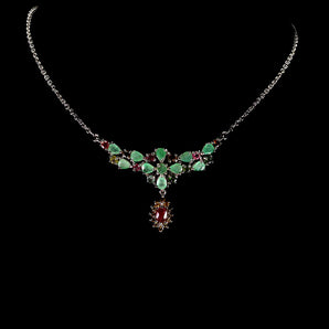 925 Sterling Silver Necklace Oval Ruby 6x4mm Sapphire Gemstone Jewelry 17.5in