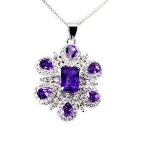 925 Sterling Silver Necklace Octagon Amethyst 7x5mm Gemstone Jewelry 18inches