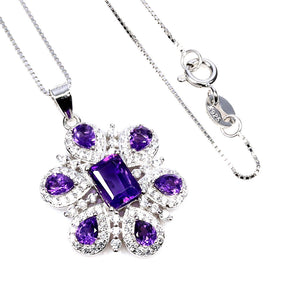 925 Sterling Silver Necklace Octagon Amethyst 7x5mm Gemstone Jewelry 18inches