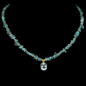 925 Sterling Silver Necklace Oval Sky Blue Topaz 11x9mm Apatite Gemstone 17in