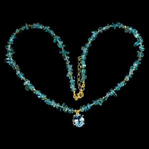 925 Sterling Silver Necklace Oval Sky Blue Topaz 11x9mm Apatite Gemstone 17in