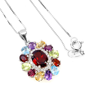 925 Sterling Silver Necklace Oval Mozambique Garnet 8x6mm Amethyst Gemstone 18in
