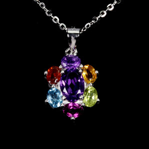 925 Sterling Silver Necklace Oval Amethyst 7x5mm Citrine Topaz Gemstone 18inches