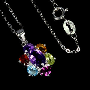 925 Sterling Silver Necklace Oval Amethyst 7x5mm Citrine Topaz Gemstone 18inches