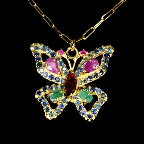 925 Sterling Silver Necklace Marquise Citrine Emerald Ruby Gemstone Jewelry 17in