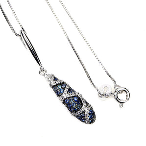 925 Sterling Silver Necklace Blue Sapphire Round Diamond Cut Topaz Gemstone 18in