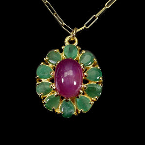 925 Sterling Silver Necklace Oval Ruby 9x7mm Emerald Gemstone Jewelry 18inches