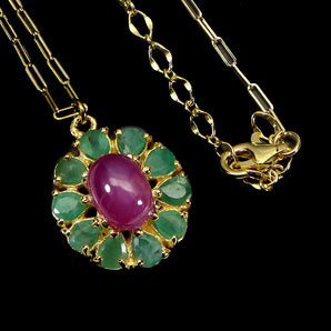925 Sterling Silver Necklace Oval Ruby 9x7mm Emerald Gemstone Jewelry 18inches