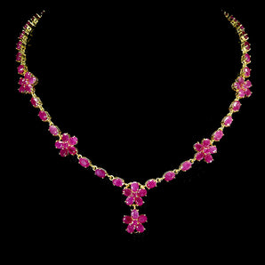 925 Sterling Silver Necklace Oval Ruby 6x4mm Flower Gemstone Jewelry 17.5 Inches