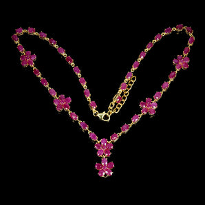 925 Sterling Silver Necklace Oval Ruby 6x4mm Flower Gemstone Jewelry 17.5 Inches