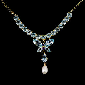 925 Sterling Silver Necklace Marquise Topaz Amethyst Pearl Butterfly Gemstone 18