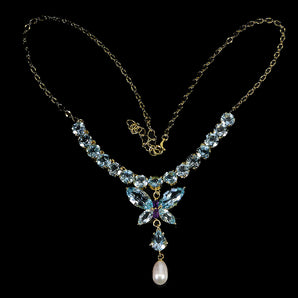 925 Sterling Silver Necklace Marquise Topaz Amethyst Pearl Butterfly Gemstone 18