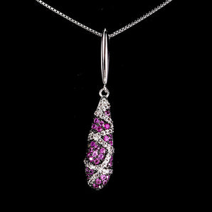 925 Sterling Silver Necklace Pink Sapphire Round Diamond Cut Topaz Gemstone 18