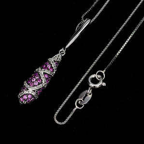 925 Sterling Silver Necklace Pink Sapphire Round Diamond Cut Topaz Gemstone 18