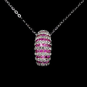 925 Sterling Silver Necklace Pink Sapphire Round Diamond Cut Gemstone Jewelry 18