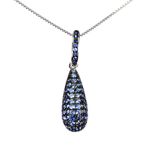 925 Sterling Silver Necklace Sapphire Round Diamond Cut Gemstone Jewelry 18in