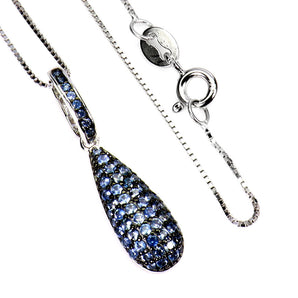 925 Sterling Silver Necklace Sapphire Round Diamond Cut Gemstone Jewelry 18in