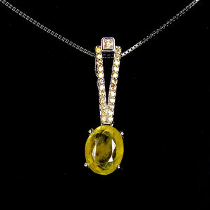 925 Sterling Silver Necklace Oval Yellow Sapphire 9x7mm Sapphire Gemstone 18in