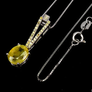 925 Sterling Silver Necklace Oval Yellow Sapphire 9x7mm Sapphire Gemstone 18in