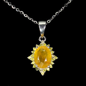 925 Sterling Silver Necklace Oval Yellow Sapphire 9x7mm Sapphire Gemstone 18in