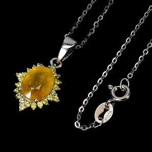 925 Sterling Silver Necklace Oval Yellow Sapphire 9x7mm Sapphire Gemstone 18in