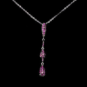 925 Sterling Silver Necklace Pink Sapphire Round Diamond Cut Gemstone Jewelry 18