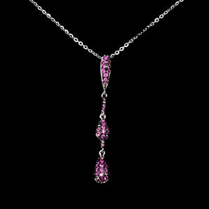 925 Sterling Silver Necklace Pink Sapphire Round Diamond Cut Gemstone Jewelry 18