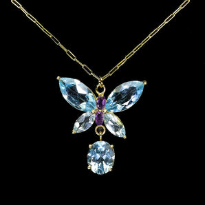925 Sterling Silver Necklace Marquise Topaz Amethyst Butterfly Gemstone 17in