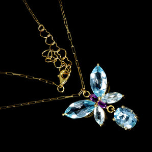925 Sterling Silver Necklace Marquise Topaz Amethyst Butterfly Gemstone 17in