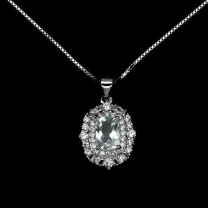 925 Sterling Silver Necklace Antique Aquamarine 7x5mm Gemstone Jewelry 18 Inches