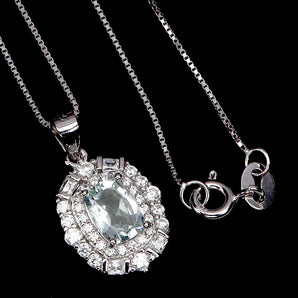 925 Sterling Silver Necklace Antique Aquamarine 7x5mm Gemstone Jewelry 18 Inches