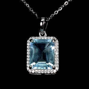 925 Sterling Silver Necklace Octagon Sky Blue Topaz 11x9mm Gemstone Jewelry 18in