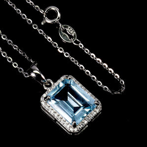 925 Sterling Silver Necklace Octagon Sky Blue Topaz 11x9mm Gemstone Jewelry 18in