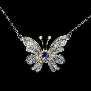 925 Sterling Silver Necklace Oval Tanzanite 5x4mm Butterfly Gemstone Jewelry 16