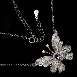 925 Sterling Silver Necklace Oval Tanzanite 5x4mm Butterfly Gemstone Jewelry 16