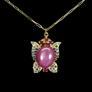 925 Sterling Silver Necklace Oval Ruby 14x12mm Sapphire Gemstone Jewelry 17in