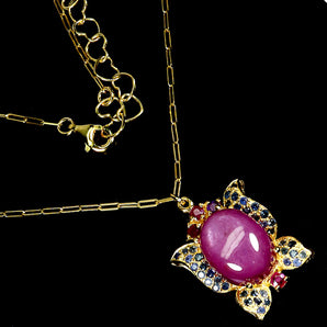 925 Sterling Silver Necklace Oval Ruby 14x12mm Sapphire Gemstone Jewelry 17in