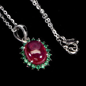 925 Sterling Silver Necklace Oval Ruby 8x6mm Natural Gemstone Jewelry 18 Inches