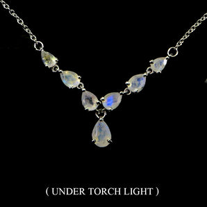 925 Sterling Silver Necklace Pear Moonstone 8x6mm Natural Gemstone Jewelry 19 In