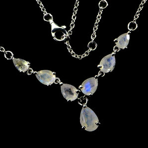 925 Sterling Silver Necklace Pear Moonstone 8x6mm Natural Gemstone Jewelry 19 In