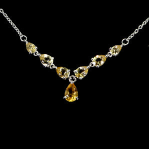 925 Sterling Silver Necklace Pear Citrine 8x6mm Natural Gemstone Jewelry 19 Inch